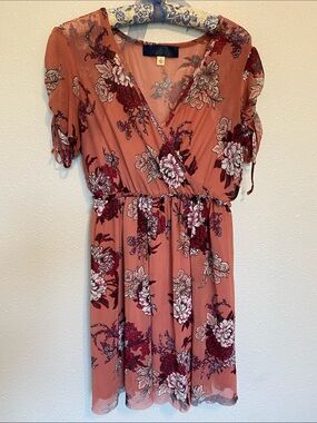 Pink Floral Wrap Knee-Length Dress - size small
